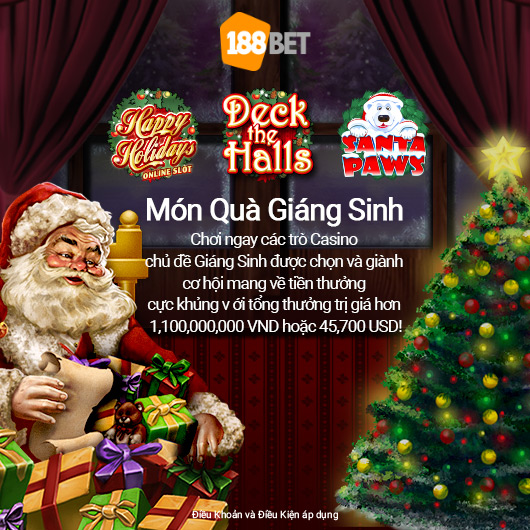 Khuyến Mãi 188BET: Món Quà Giáng Sinh Khuyến Mãi 188BET: Tháng 12 Rộn Ràng, Niềm Vui Ngập Tràn Tại 188BET!