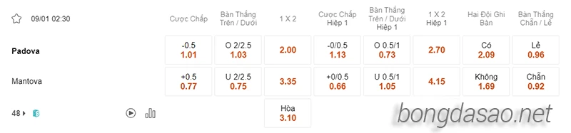 Nhận định soi kèo Padova vs Mantova, 02h30 ngày 09.01-2