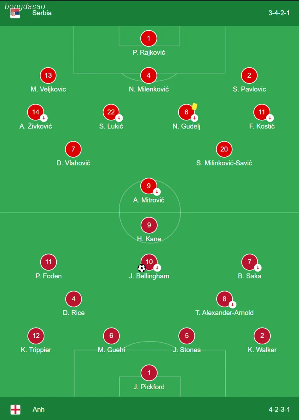 Kết quả bảng C Euro 2024: Serbia vs Anh