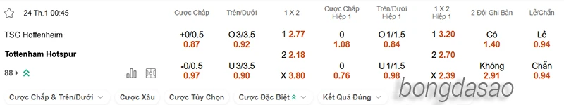 Nhận định soi kèo Hoffenheim vs Tottenham, 00h45 ngày 24.01-2