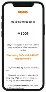 hướng dẫn lấy code quốc khánh taptap