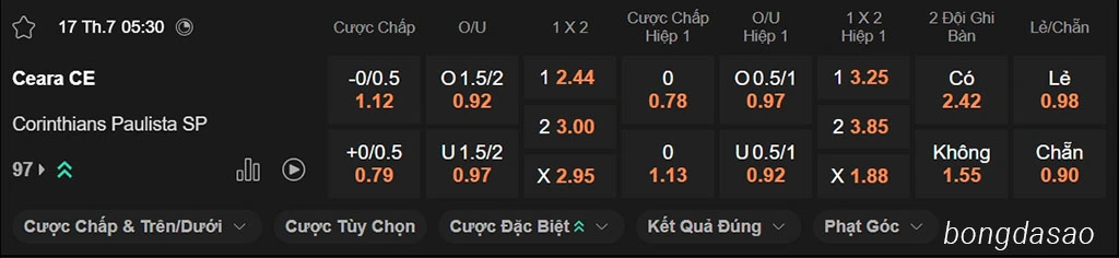 Ceara vs Corinthians, 05h30, VĐQG Brazil