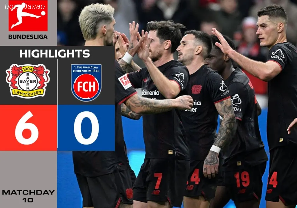 Tổng hợp kết quả vòng 10 Bundesliga: Leverkusen hủy diệt Heidenheim